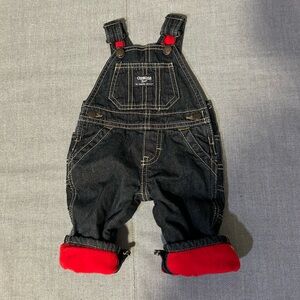 OshKosh B'gosh Denim Overalls with Red Lining 3 Months